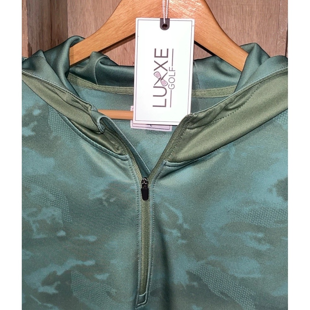 Luxxe Golf Men's Large Quarter Zip Hoodie Green Camo Performance Pullover NWT‎